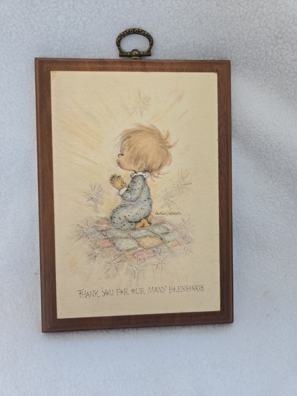 Wood Wall Plaque "Thank You For Our Many Blessings" Betsey Clark Vertical